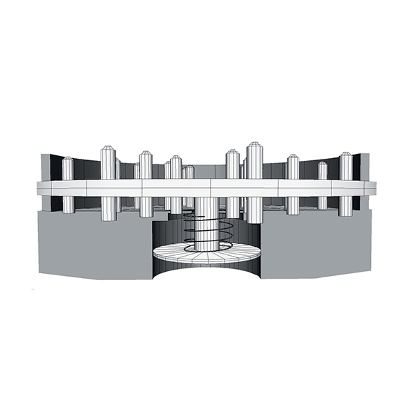 Corte interior Quick Grinder Corte interior grinder Quick Grinder mostrando sistema de muelle y mecanismo expulsor